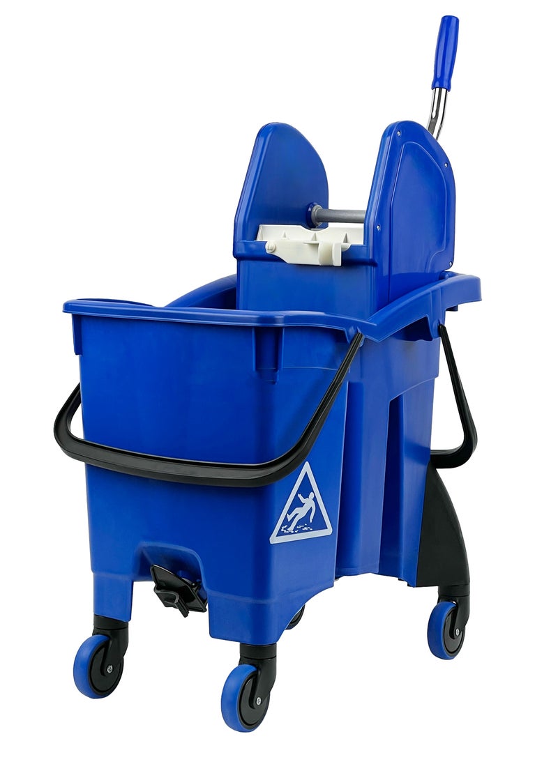 FILMOP - Professional Twin-Bucket Mop Trolley | Italian Manufactured | 360-Degree Rotating Swivel Wheels | Suitable For Hospitality Settings, Commercial Use, & Professional Use | 16 x 14 Liters | Blue - Image 1