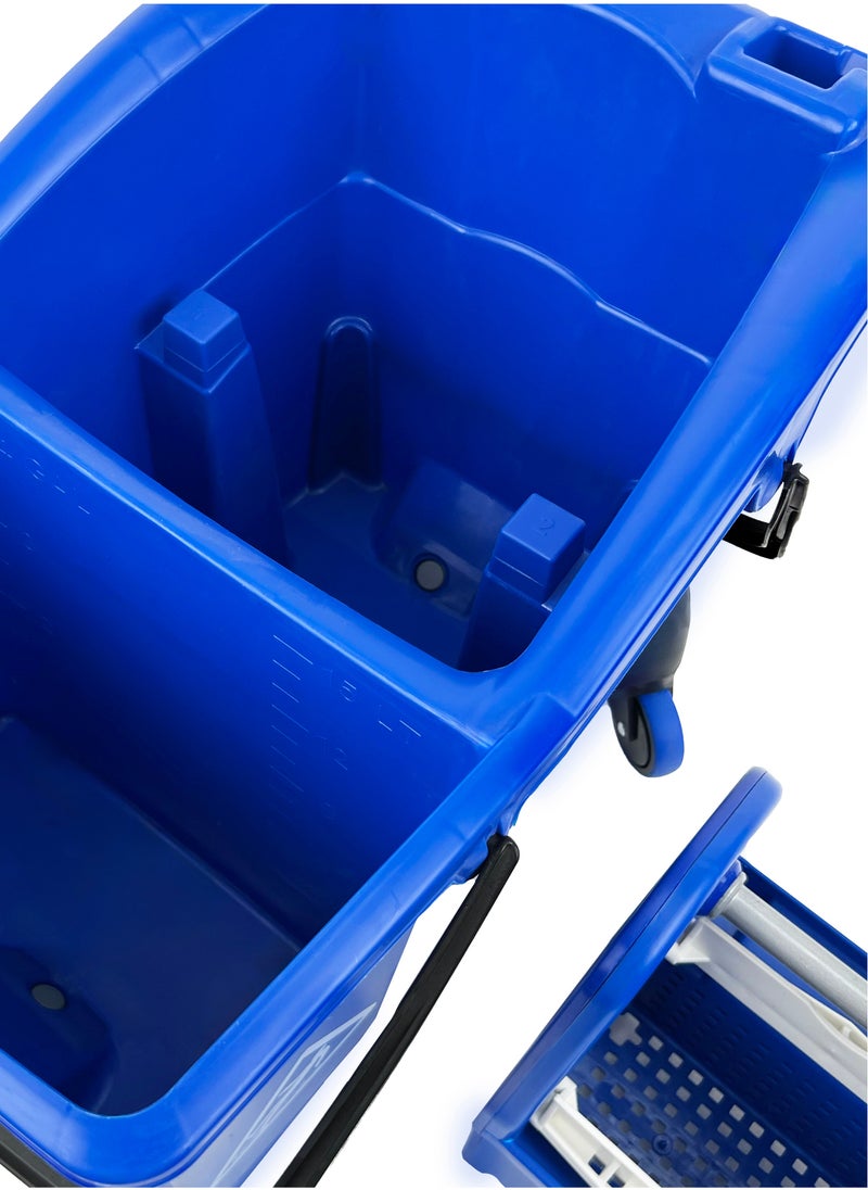 FILMOP - Professional Twin-Bucket Mop Trolley | Italian Manufactured | 360-Degree Rotating Swivel Wheels | Suitable For Hospitality Settings, Commercial Use, & Professional Use | 16 x 14 Liters | Blue - Image 1