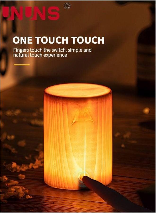 UNUNS Cylindrical Wood Night Light,Small LED Lamp With Memory Function,Rechargeable For Kids - Image 3