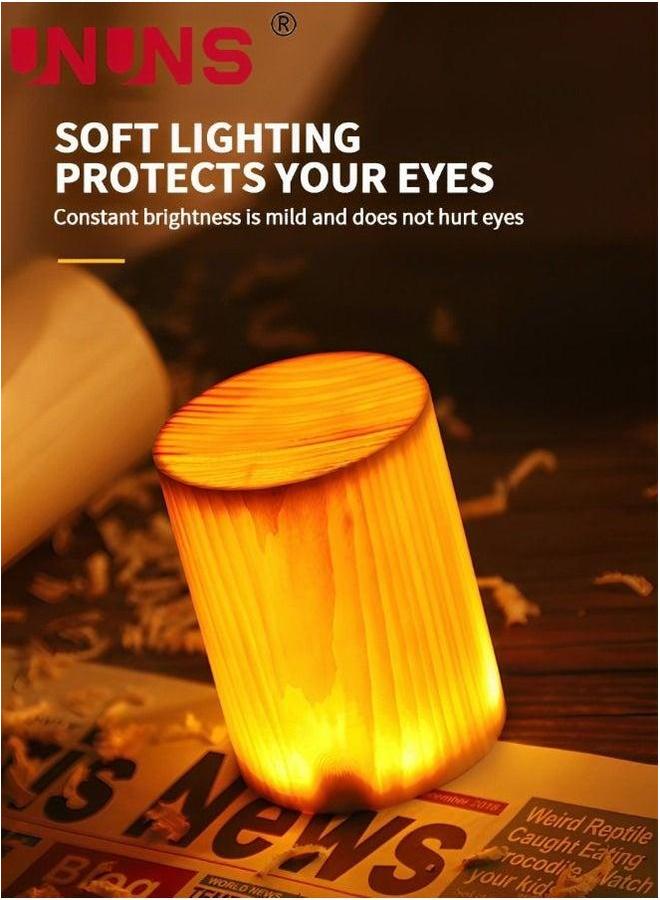 UNUNS Cylindrical Wood Night Light,Small LED Lamp With Memory Function,Rechargeable For Kids - Image 2