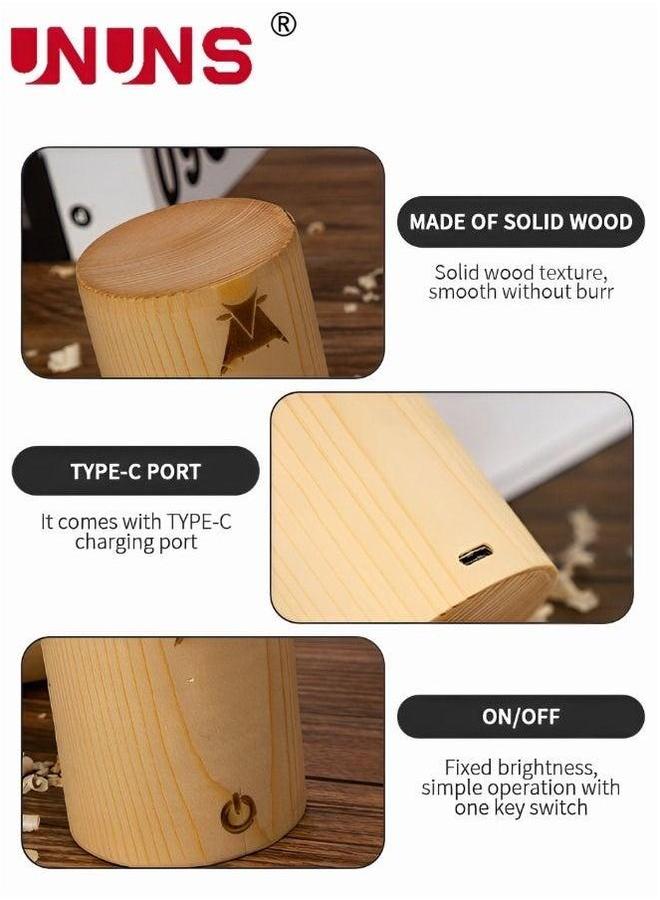 UNUNS Cylindrical Wood Night Light,Small LED Lamp With Memory Function,Rechargeable For Kids - Image 5