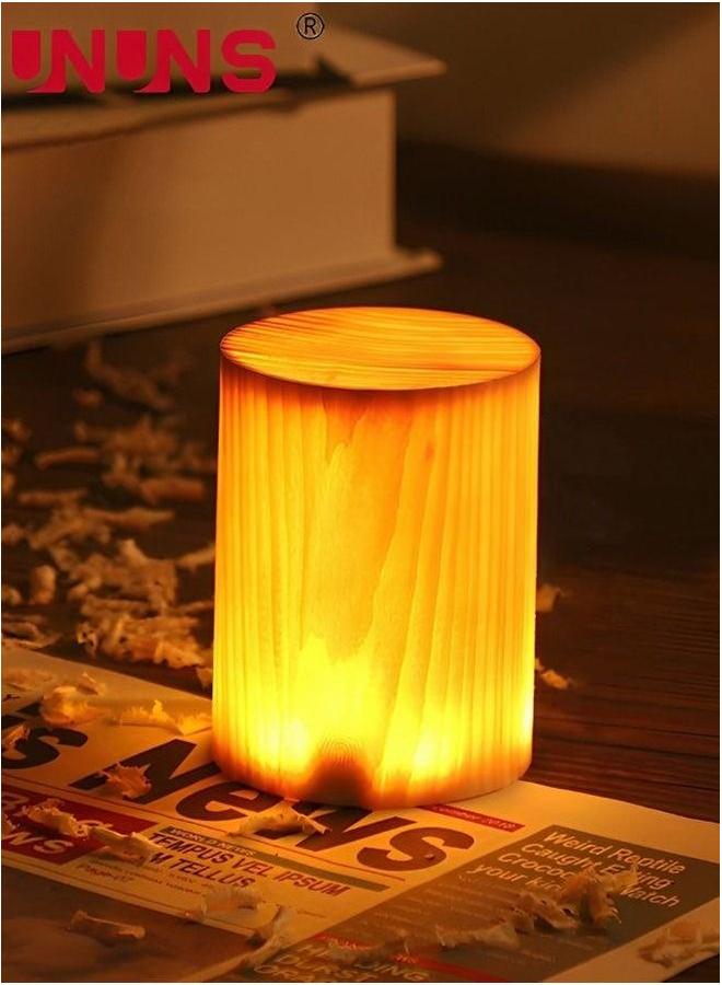 UNUNS Cylindrical Wood Night Light,Small LED Lamp With Memory Function,Rechargeable For Kids - Image 1