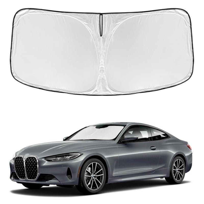 for BMW 4 Series 20212025 430i 440i i4 m4 330i Windshield Sun Shade 4 Layers for Front Windows Shade Cover Custom Fit 4 Series Sun Visor 240T Retractable Shade Blocks UV Rays Car Accessories