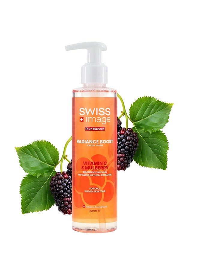 Swiss Image Pure Balance Radiance Boost Face Wash 200 ml | Vitamin C, Mulberry, Glycerin & Alpine Glacier Water | Brightening, Whitening, Glow & Dark Spot Care | Dull & Uneven Skin | For Men & Women - Image 2