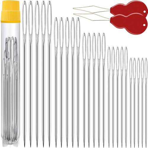 JollMono Premium Large Eye, Large Gauge Needles for Hand Sewing - Assorted Sizes, Including Embroidery - 25/50 PCs with 2 Threaders - Image 1