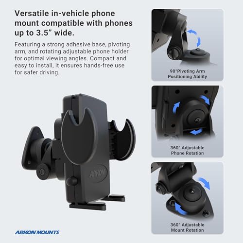 ARKON Mounts - Adhesive Truck & Car Phone Holder | Secure Grip | Versatile Compatibility | Easy Installation | Phone Holder For Car | For iPhone, Samsung, Google, Huawei, Nokia, other Smartphones - Image 3