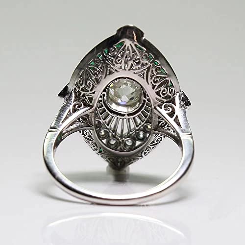 AZQ Vintage 925 Sterling Silver Emerald Ring Cocktail Rings Oval Cut Green Gem Cubic Zirconia Anniversary Promise Ring CZ Eternity Engagement Wedding Band Ring for Women TZ.83 (US Code 7) - Image 4