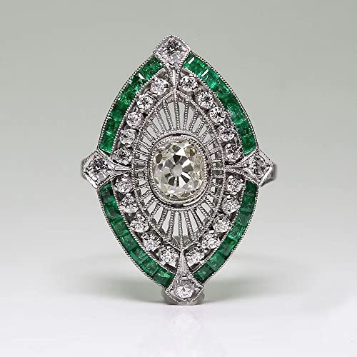 AZQ Vintage 925 Sterling Silver Emerald Ring Cocktail Rings Oval Cut Green Gem Cubic Zirconia Anniversary Promise Ring CZ Eternity Engagement Wedding Band Ring for Women TZ.83 (US Code 7) - Image 2