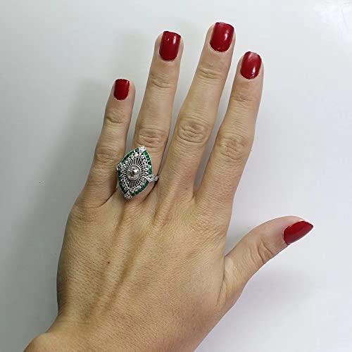 AZQ Vintage 925 Sterling Silver Emerald Ring Cocktail Rings Oval Cut Green Gem Cubic Zirconia Anniversary Promise Ring CZ Eternity Engagement Wedding Band Ring for Women TZ.83 (US Code 7) - Image 5