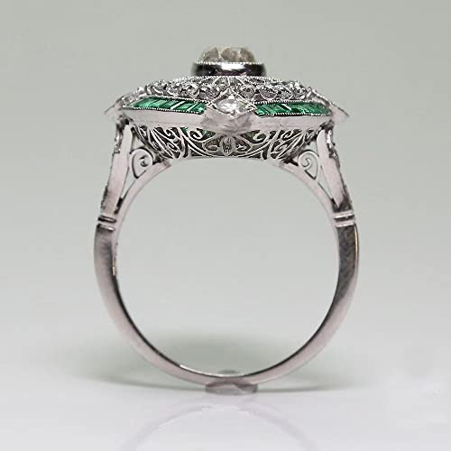 AZQ Vintage 925 Sterling Silver Emerald Ring Cocktail Rings Oval Cut Green Gem Cubic Zirconia Anniversary Promise Ring CZ Eternity Engagement Wedding Band Ring for Women TZ.83 (US Code 7) - Image 3
