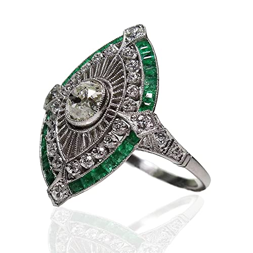 AZQ Vintage 925 Sterling Silver Emerald Ring Cocktail Rings Oval Cut Green Gem Cubic Zirconia Anniversary Promise Ring CZ Eternity Engagement Wedding Band Ring for Women TZ.83 (US Code 7) - Image 1