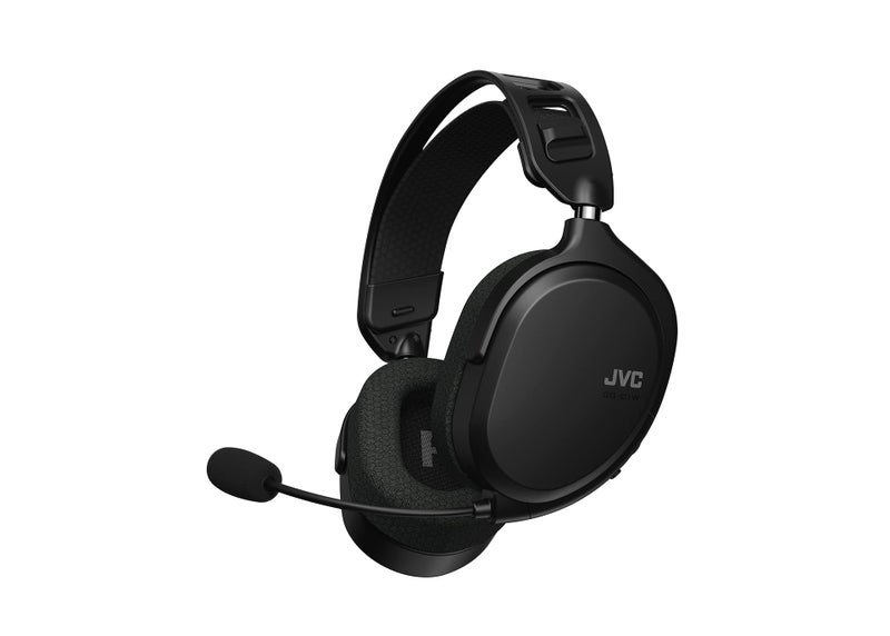 JVC Ultralight Gaming Headset for Superior Comfort 24GHz Wireless Connection Low Latency 40ms 40mm Driver Unit Detachable Microphone and Cable Lightweight Design GG01W Black