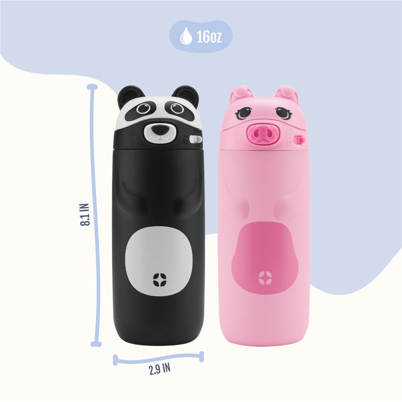 Ello Ellies 12oz Vacuum Insulated Stainless Steel Kids Water Bottle with Straw and Built-in Carrying Handle and Leak-Proof Locking Lid for School Backpack, Lunchbox and Outdoor Sports, Panda - Image 3