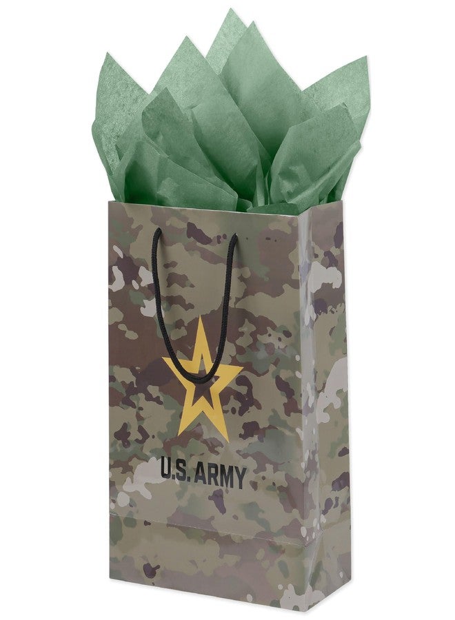 Havercamp U.S. Army Gift Bag (1) Stunning, Durable Medium Bag - Includes 2 Hunter Green Tissue Papers, Black Rope Handles & Tag, Army Themed Gift Bag, Veteran Gifts (Brown & Green) - Image 1