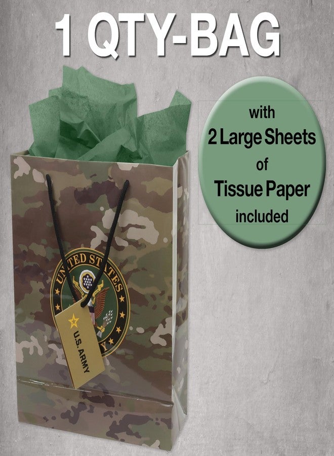 Havercamp U.S. Army Gift Bag (1) Stunning, Durable Medium Bag - Includes 2 Hunter Green Tissue Papers, Black Rope Handles & Tag, Army Themed Gift Bag, Veteran Gifts (Brown & Green) - Image 3