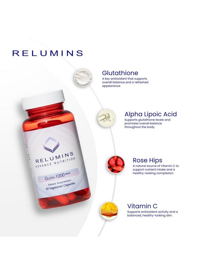 Relumins Advance Nutrition Gluta 1000 - Reduced L-Glutathione, Alpha Lipoic Acid & Rose HIPS - Antioxidant Support for Skin & Overall Wellness - 30 Veg Capsules (15-Day Supply) - Image 4