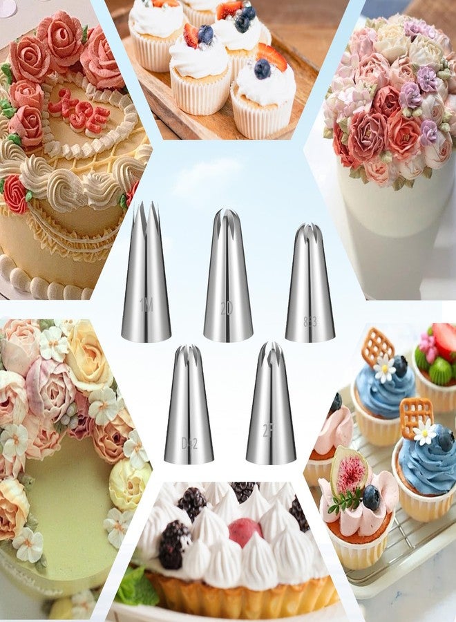 Larrel 5 Pcs Piping Tip, Stainless Steel Icing Tips Wilton Piping Tips Set Cake Decorating Kit Baking Tools for Buttercream Icing Birthday Cupcake DIY Art - Image 5