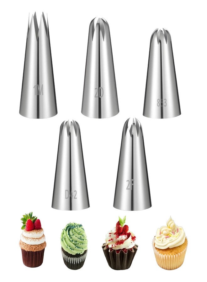 Larrel 5 Pcs Piping Tip, Stainless Steel Icing Tips Wilton Piping Tips Set Cake Decorating Kit Baking Tools for Buttercream Icing Birthday Cupcake DIY Art - Image 1