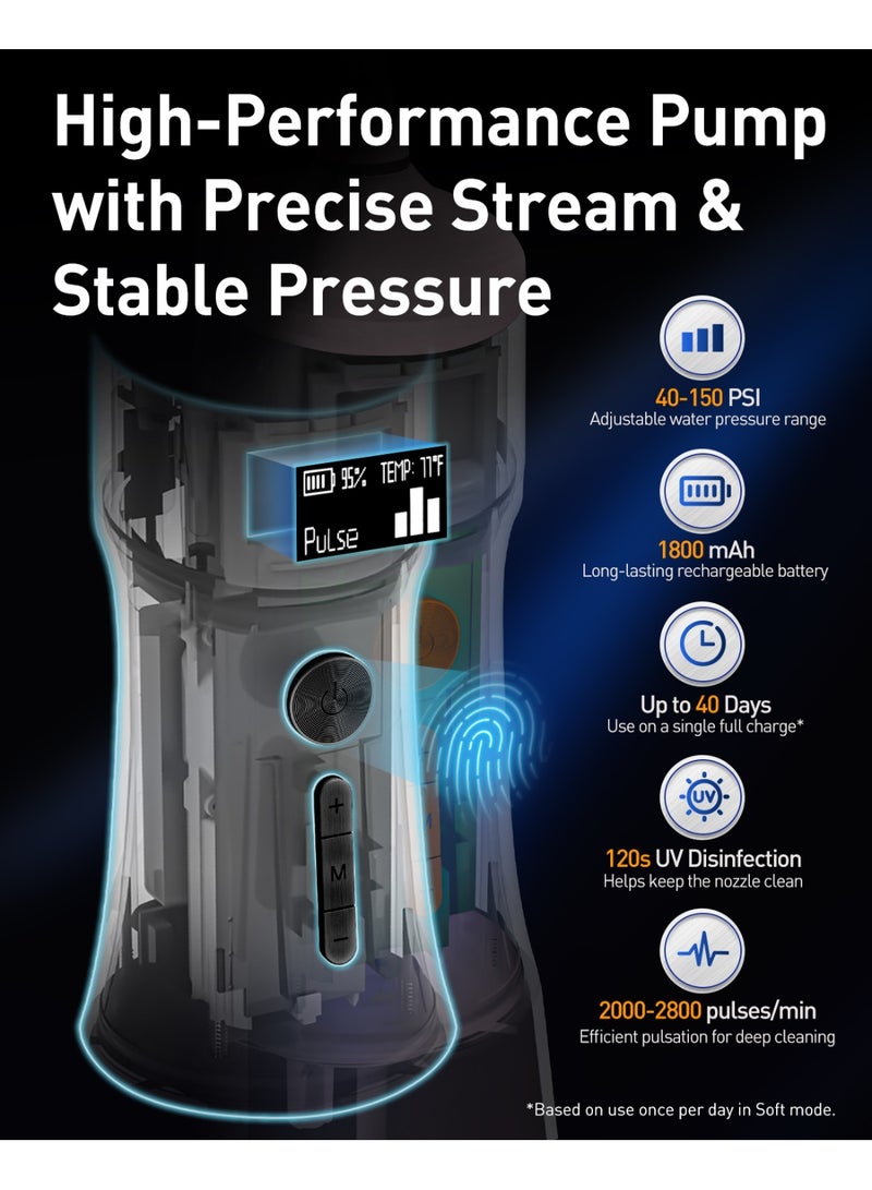 MySmile LP221 UVC Sterilizable Cordless Water Flossers for Teeth 335ML Portable OLED Display Dental Flosser with 4 Modes 8 Jet Tips and a Storage Pouch for Home and Travel (Juicy Pink) - Image 3