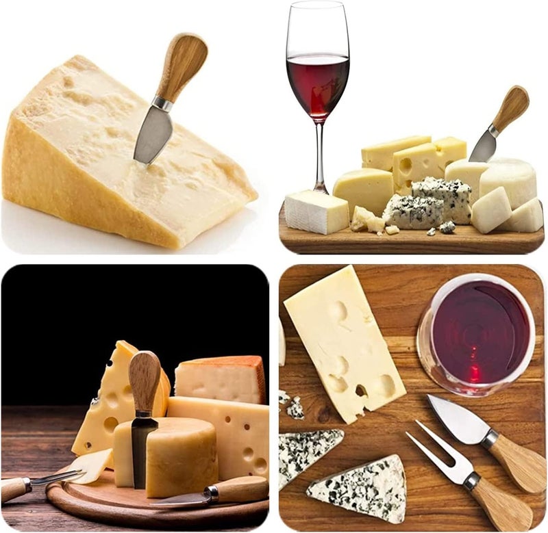 Cheese Knife Set of 4 Pieces, Wooden Handle Cheese Knife Set with Stainless Steel Blade, Cheese Cutter, Pizza Cutter & Fork, For Butter & Candy & Cheese Salad - Image 4