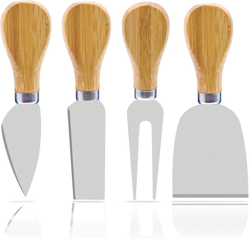Cheese Knife Set of 4 Pieces, Wooden Handle Cheese Knife Set with Stainless Steel Blade, Cheese Cutter, Pizza Cutter & Fork, For Butter & Candy & Cheese Salad - Image 5