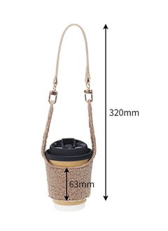 Generic Reusable Plush Coffee Cup Holder, Portable Leather Handle Handy Water Holder for Cold and Hot Drinks, Gifts Women for Coffee Bubble Tea Drinks Carrier (Brown)  - Image 2