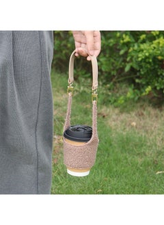 Generic Reusable Plush Coffee Cup Holder, Portable Leather Handle Handy Water Holder for Cold and Hot Drinks, Gifts Women for Coffee Bubble Tea Drinks Carrier (Brown)  - Image 5