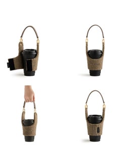 Generic Reusable Plush Coffee Cup Holder, Portable Leather Handle Handy Water Holder for Cold and Hot Drinks, Gifts Women for Coffee Bubble Tea Drinks Carrier (Brown)  - Image 3