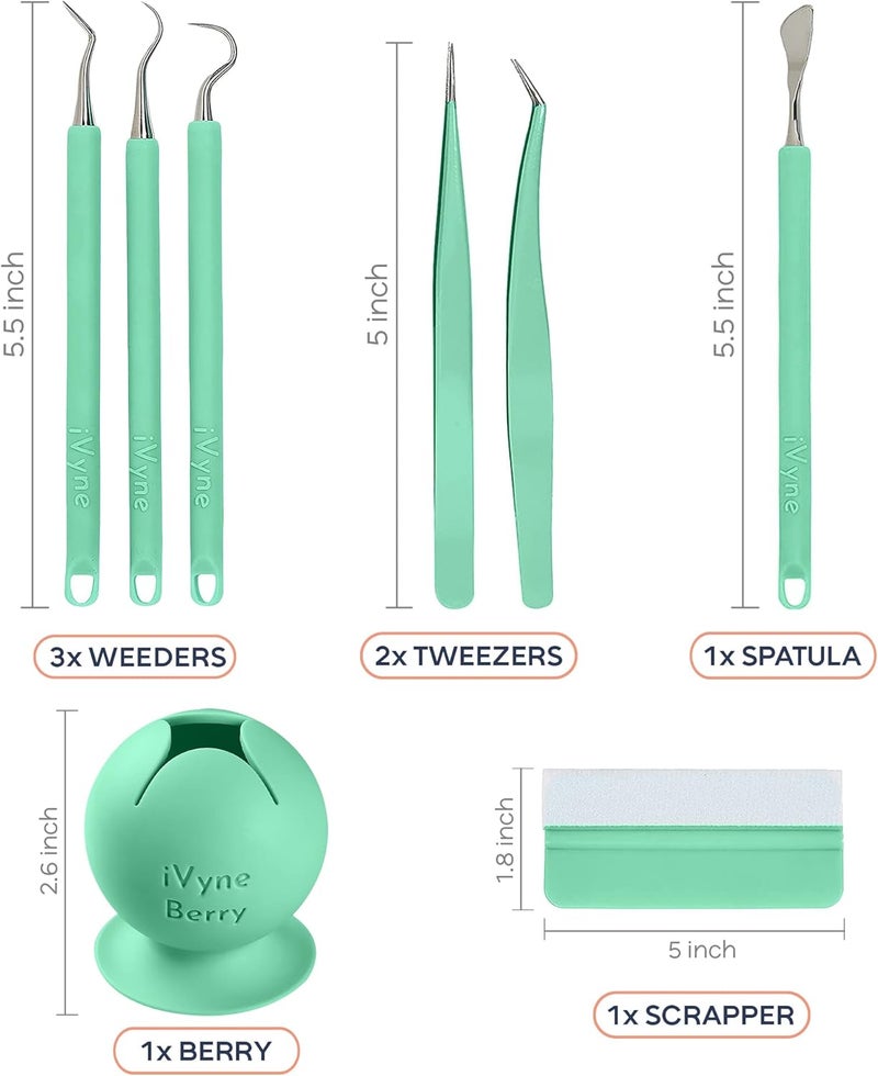 iVyne (8pcs) Premium Vinyl Weeding Tool Kit & Weeding Scrap Collector Soft Grip Tools with Berry, Weeder, Tweezers, Picker Or Hook, and Scraper Set for Scrapbooking & HTV - - Image 2