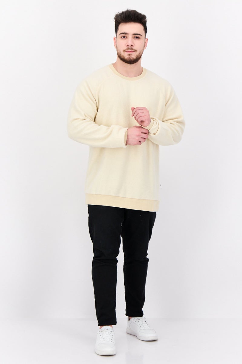 Feat Men Crew Neck Solid Long Sleeves Sweatshirt, Beige - Image 2