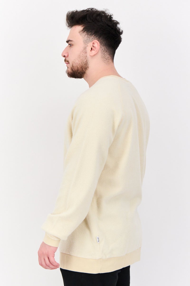 Feat Men Crew Neck Solid Long Sleeves Sweatshirt, Beige - Image 4