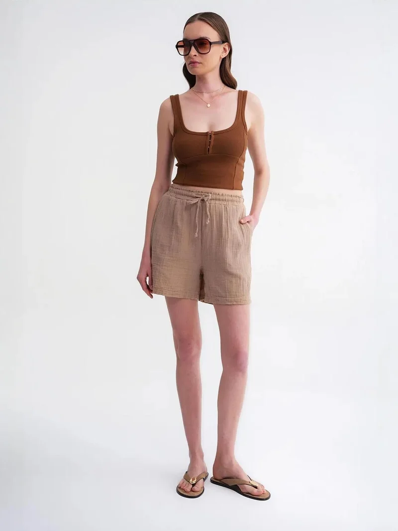 MixRay Mixray High-Waisted Textured Cotton Shorts