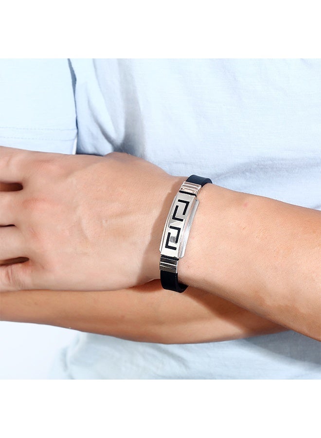 Men's Adjustable Bracelet Silicone Wrap Bracelet Stainless Steel Cuff Bracelet, Light Weight And Comfortable, Stylish And Elegant, Can Adjust The Wrap Bracelet To Fit The Width Of Wrist - Image 2
