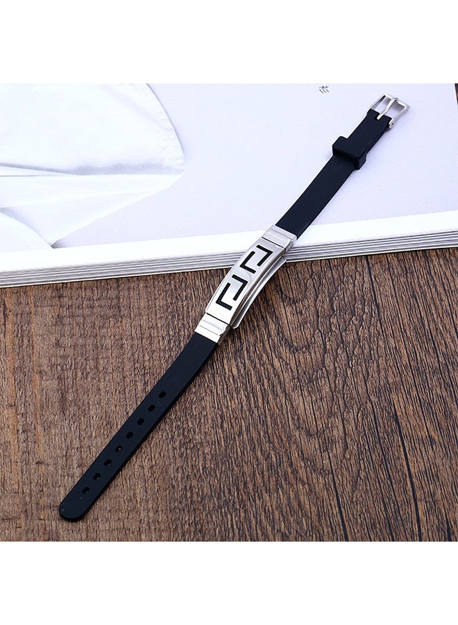 Men's Adjustable Bracelet Silicone Wrap Bracelet Stainless Steel Cuff Bracelet, Light Weight And Comfortable, Stylish And Elegant, Can Adjust The Wrap Bracelet To Fit The Width Of Wrist - Image 3