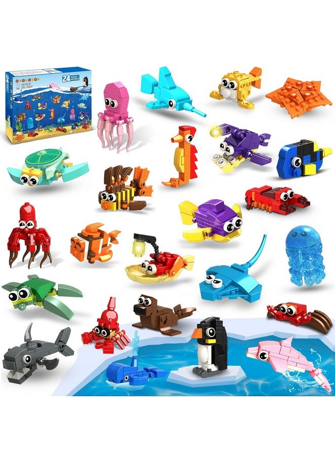 Hogokids 24 Pack Party Favors For Kids Building Set - 629Pcs Marine Animals Building Blocks Toy For Goodie Bag Stuffers Classroom Prizes, Valentines Day Easter Birthday Gift For Boys Girls Ages 6-12  - Image 1