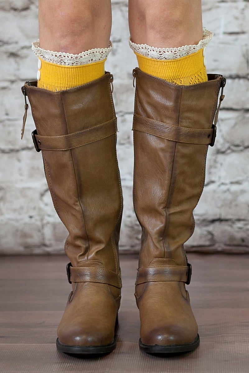 Modern Boho The Original Button Boot Socks with Lace Trim Boutique Socks - Image 3