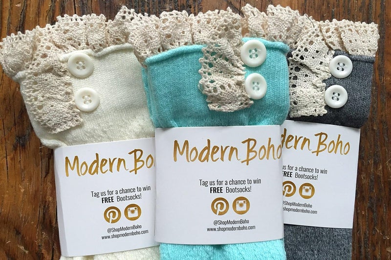 Modern Boho The Original Button Boot Socks with Lace Trim Boutique Socks - Image 5