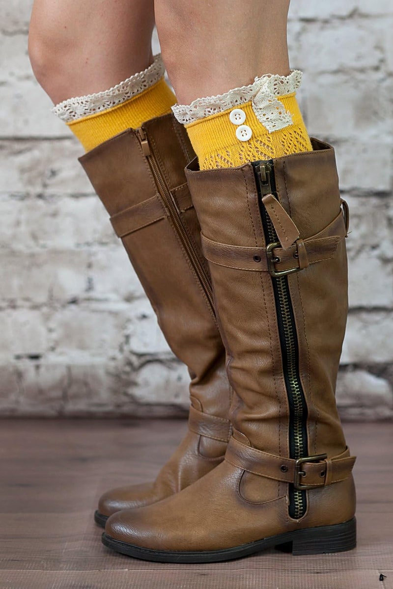 Modern Boho The Original Button Boot Socks with Lace Trim Boutique Socks - Image 2