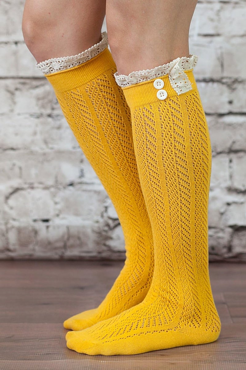 Modern Boho The Original Button Boot Socks with Lace Trim Boutique Socks - Image 4