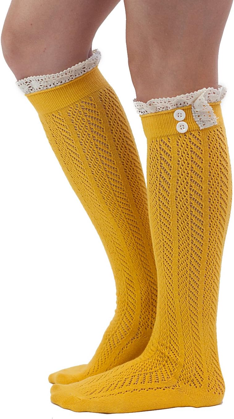 Modern Boho The Original Button Boot Socks with Lace Trim Boutique Socks - Image 1