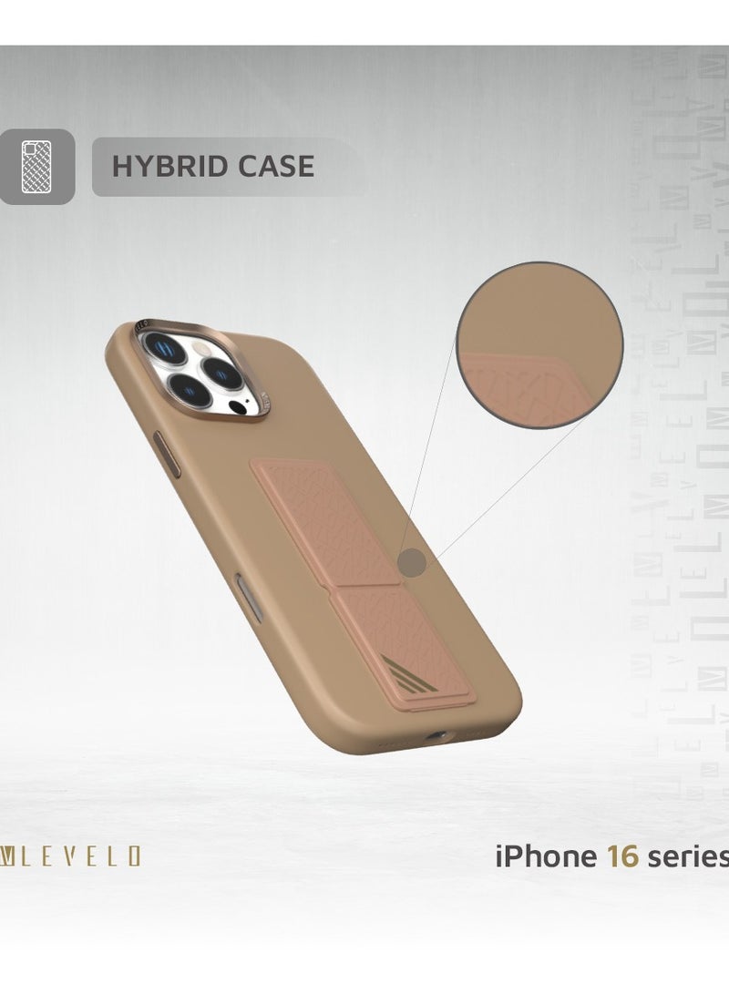 LEVELO iPhone16 Pro Max Case Morphix Silicone Cover with Leather Grip/ Hybrid Case/ Metal Camera Ring/ Impact Resistant Corners / Multi-Functional Kickstand / Metal Camera Ring / Secure and Durable Back Cover - Rose Gold Titanium  - Image 5