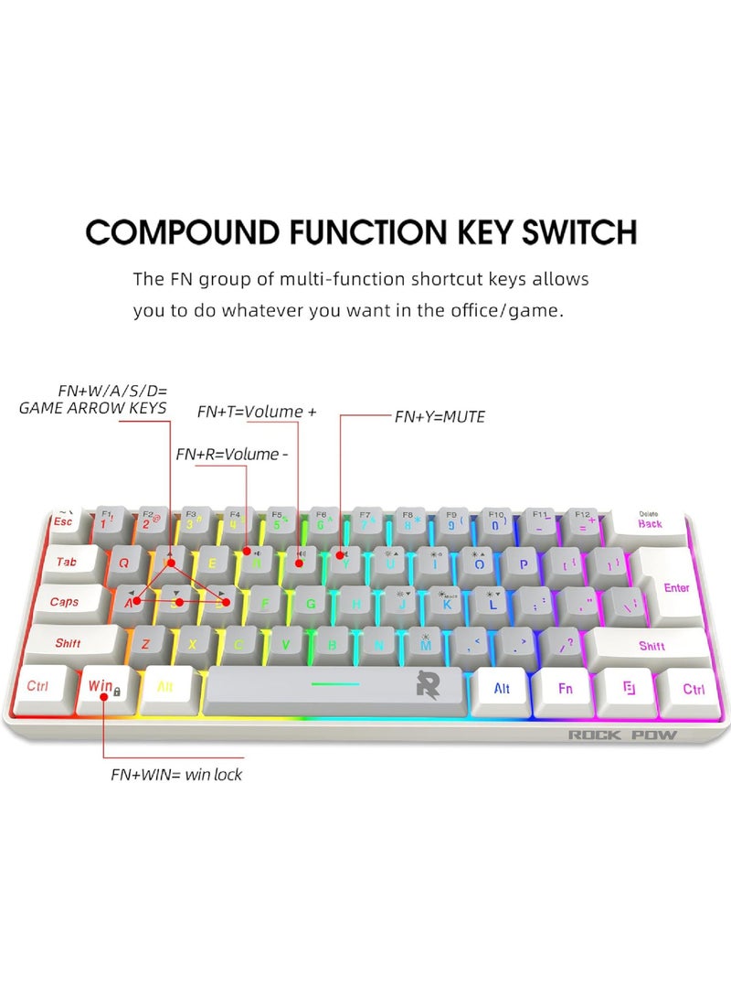 Rock Pow 60% Wired Gaming Keyboard RGB Backlit Mini Keyboard Waterproof Small Ultra-Compact 61 Keys Keyboard for PC/Mac Gamer Typist Travel Easy to Carry on Business Trip - Image 4