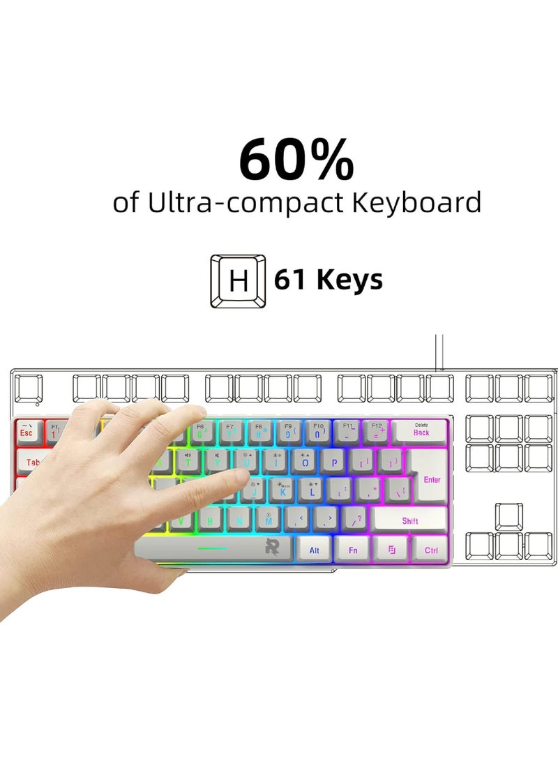 Rock Pow 60% Wired Gaming Keyboard RGB Backlit Mini Keyboard Waterproof Small Ultra-Compact 61 Keys Keyboard for PC/Mac Gamer Typist Travel Easy to Carry on Business Trip - Image 3