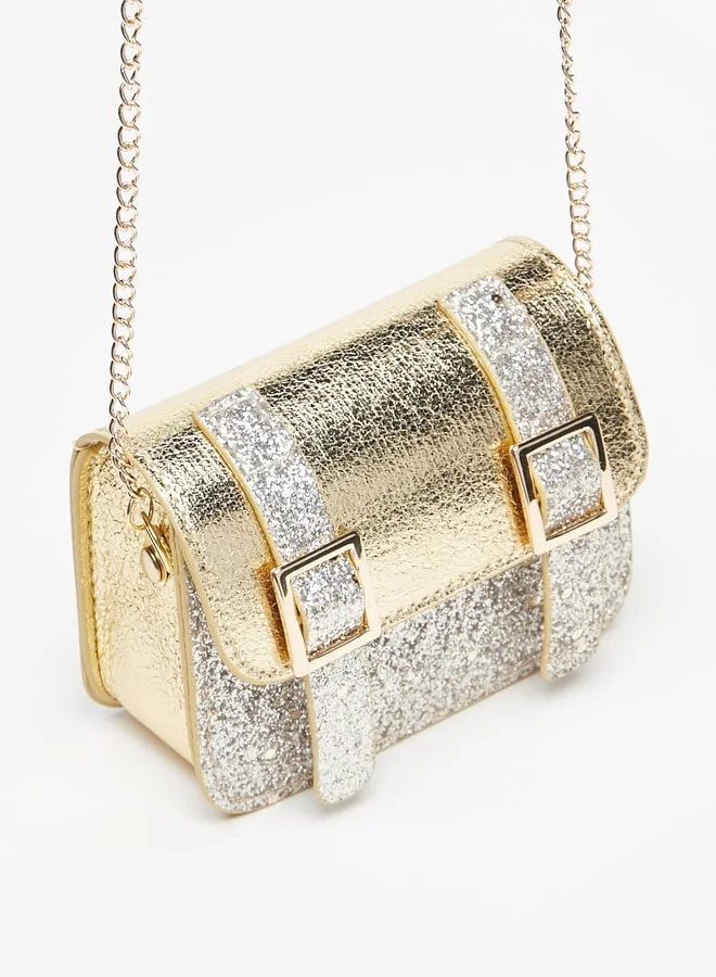 Flora Bella By Shoexpress Buckle Detail Crossbody Bag with Chain Strap and Magnetic Closure