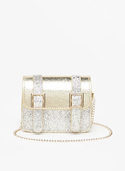 Flora Bella By Shoexpress Buckle Detail Crossbody Bag with Chain Strap and Magnetic Closure