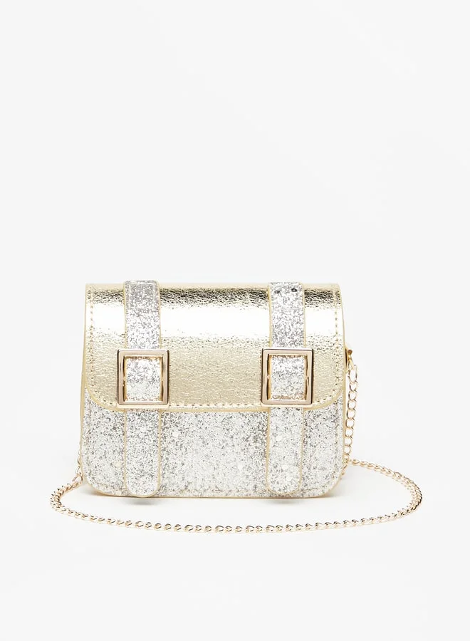 Flora Bella By Shoexpress Buckle Detail Crossbody Bag with Chain Strap and Magnetic Closure