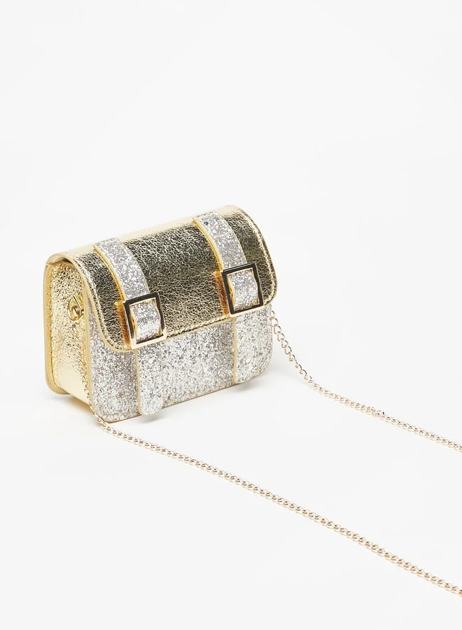 Flora Bella By Shoexpress Buckle Detail Crossbody Bag with Chain Strap and Magnetic Closure