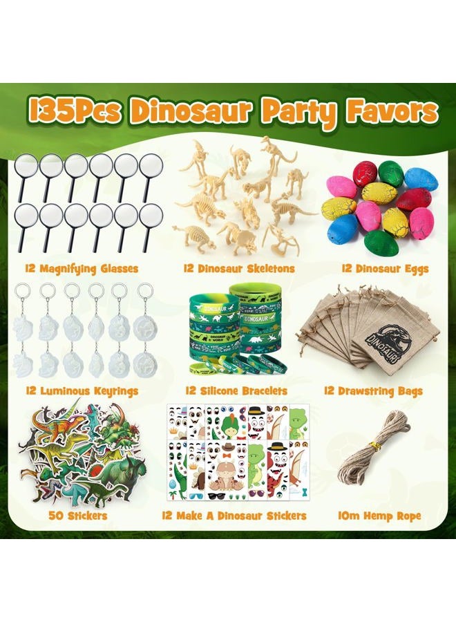 SNLN Dinosaur Party Favors for Kids Birthday, Magnifying Glasses, Luminous Keyring, Dino Egg, Sticker, Dino Party Supplies with Skeleton Toy, Silicone Bracelet & Gift Bag Dino Theme stuffer Fillers - Image 2
