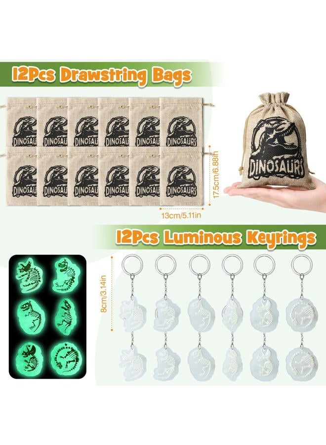 SNLN Dinosaur Party Favors for Kids Birthday, Magnifying Glasses, Luminous Keyring, Dino Egg, Sticker, Dino Party Supplies with Skeleton Toy, Silicone Bracelet & Gift Bag Dino Theme stuffer Fillers - Image 4