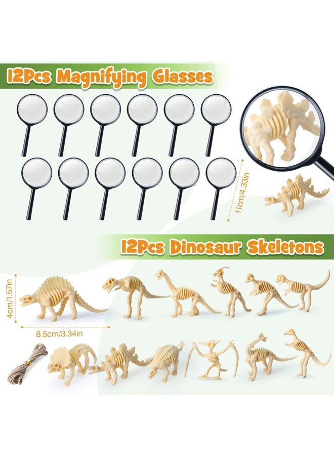 SNLN Dinosaur Party Favors for Kids Birthday, Magnifying Glasses, Luminous Keyring, Dino Egg, Sticker, Dino Party Supplies with Skeleton Toy, Silicone Bracelet & Gift Bag Dino Theme stuffer Fillers - Image 3